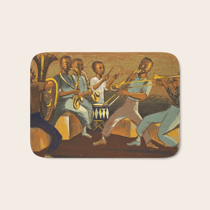 African American Masterpiece 'Harlem Musicians' WPA musical painting by Elizabeth Olds Bath Mat Gallery Image 1