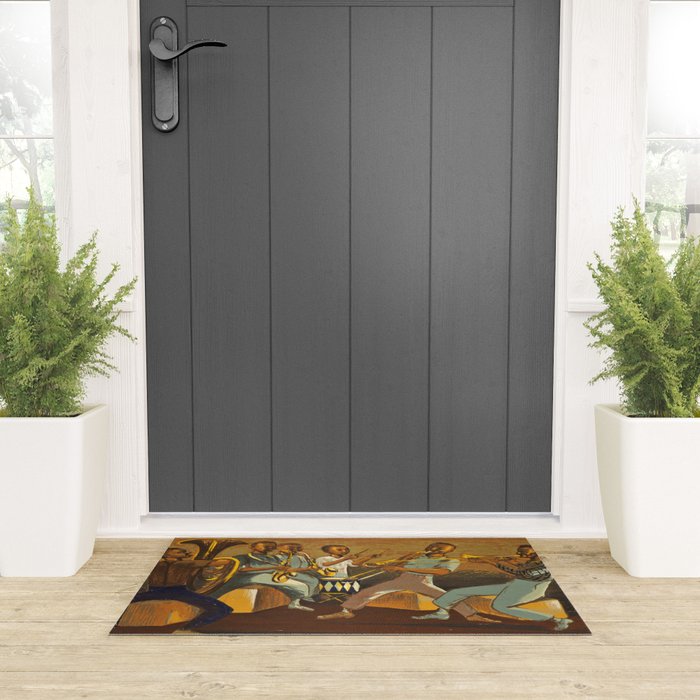 African American Masterpiece 'Harlem Musicians' WPA musical painting by Elizabeth Olds Welcome Mat Gallery Image 3