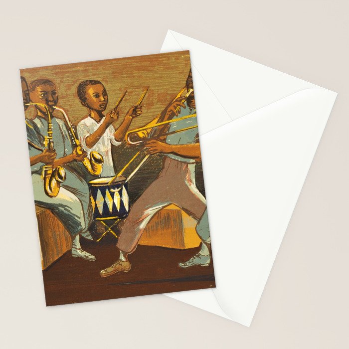 African American Masterpiece 'Harlem Musicians' WPA musical painting by Elizabeth Olds Stationery Card Gallery Image 2