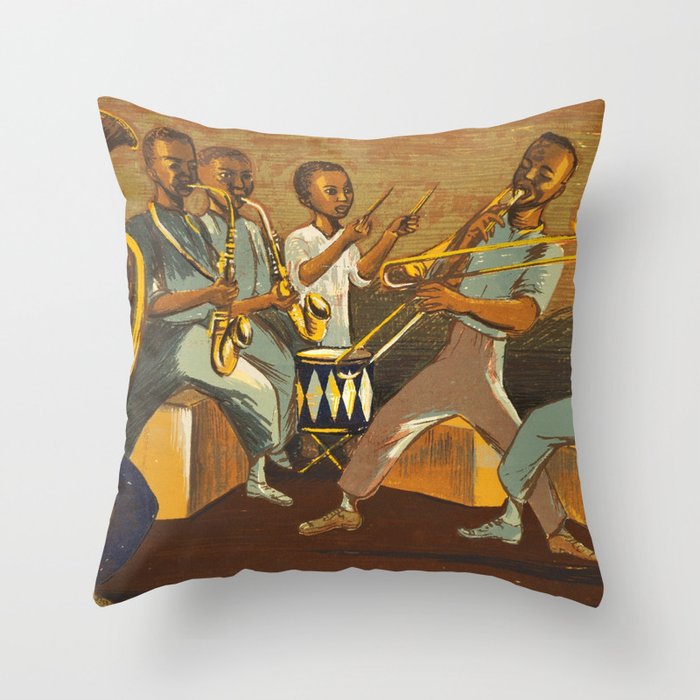 African American Masterpiece 'Harlem Musicians' WPA musical painting by Elizabeth Olds Throw Pillow Gallery Image 6