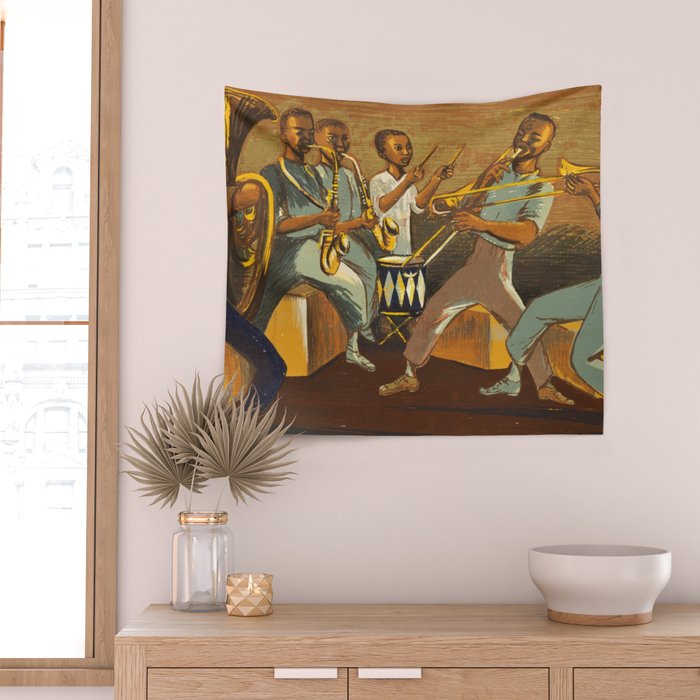 African American Masterpiece 'Harlem Musicians' WPA musical painting by Elizabeth Olds Wall Tapestry Gallery Image 2