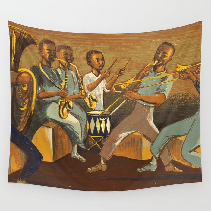 African American Masterpiece 'Harlem Musicians' WPA musical painting by Elizabeth Olds Wall Tapestry Gallery Image 4