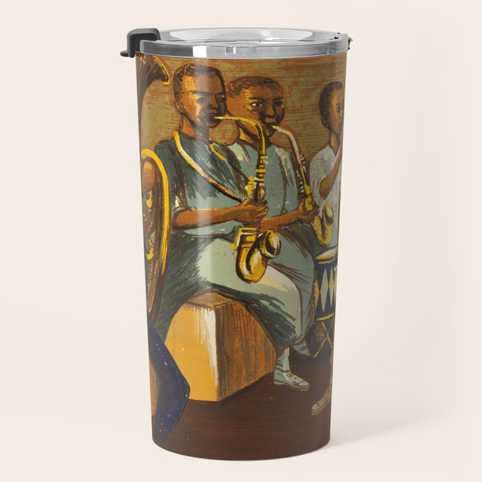 African American Masterpiece 'Harlem Musicians' WPA musical painting by Elizabeth Olds Travel Mug Gallery Image 3