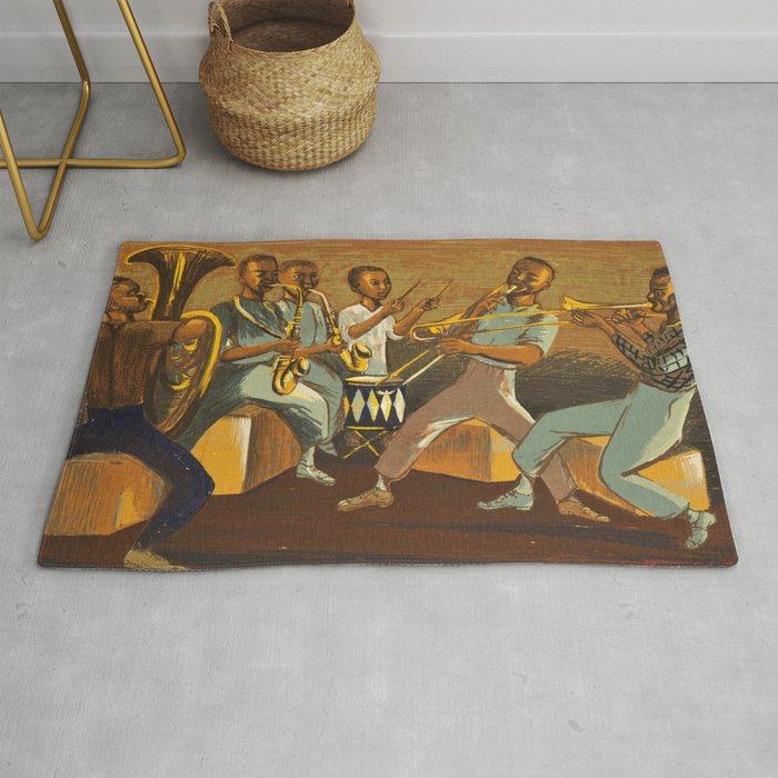 African American Masterpiece 'Harlem Musicians' WPA musical painting by Elizabeth Olds Rug Gallery Image 1
