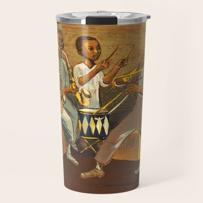 African American Masterpiece 'Harlem Musicians' WPA musical painting by Elizabeth Olds Travel Mug Gallery Image 1