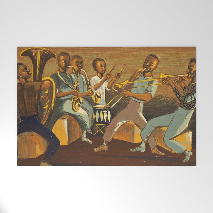 African American Masterpiece 'Harlem Musicians' WPA musical painting by Elizabeth Olds Welcome Mat Gallery Image 1