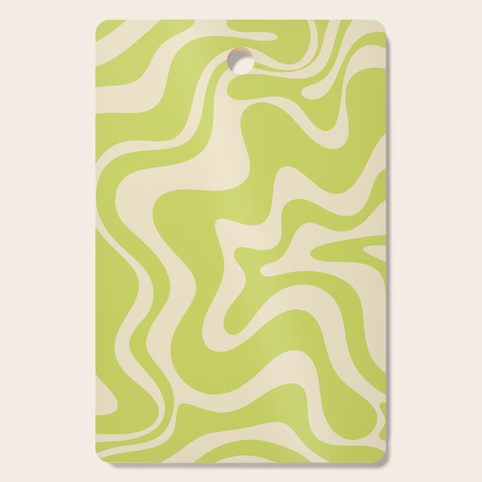 Retro Liquid Swirl Abstract Pattern in Light Lime Linden Green and Beige Cutting Board Gallery Image 1