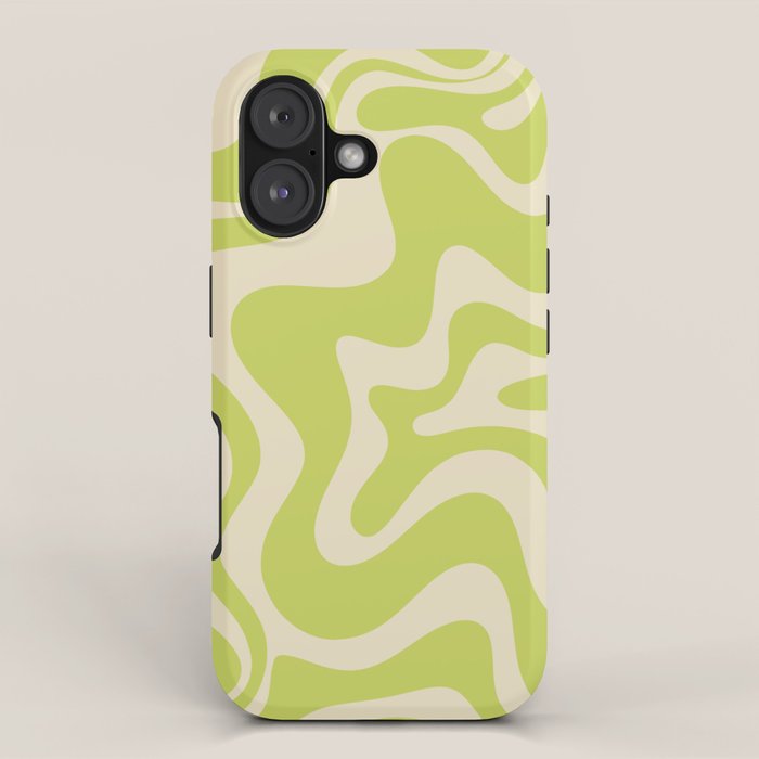 Retro Liquid Swirl Abstract Pattern in Light Lime Linden Green and Beige iPhone Case Gallery Image 1
