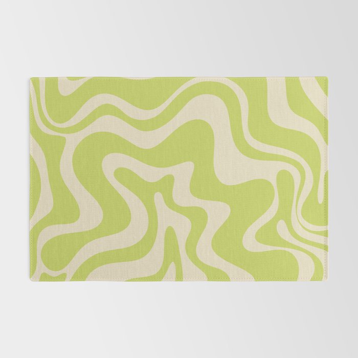 Retro Liquid Swirl Abstract Pattern in Light Lime Linden Green and Beige Rug Gallery Image 2