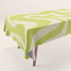 Retro Liquid Swirl Abstract Pattern in Light Lime Linden Green and Beige Tablecloth Gallery Image 1