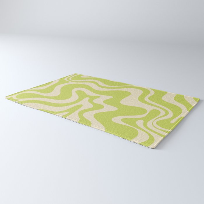 Retro Liquid Swirl Abstract Pattern in Light Lime Linden Green and Beige Rug Gallery Image 3