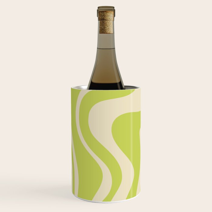 Retro Liquid Swirl Abstract Pattern in Light Lime Linden Green and Beige Wine Chiller Gallery Image 2