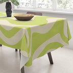 Retro Liquid Swirl Abstract Pattern in Light Lime Linden Green and Beige Tablecloth Gallery Image 3