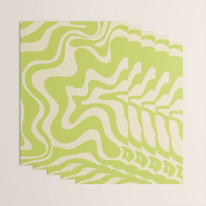 Retro Liquid Swirl Abstract Pattern in Light Lime Linden Green and Beige Wrapping Paper Gallery Image 3