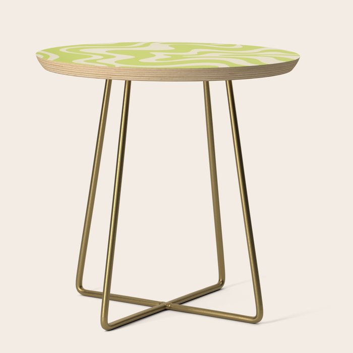Retro Liquid Swirl Abstract Pattern in Light Lime Linden Green and Beige Side Table Gallery Image 1