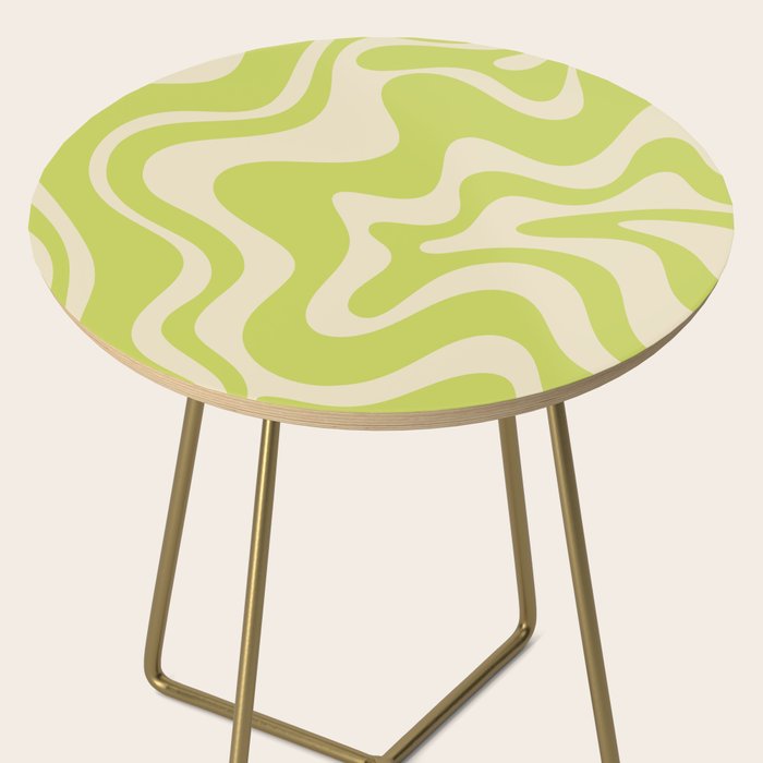 Retro Liquid Swirl Abstract Pattern in Light Lime Linden Green and Beige Side Table Gallery Image 2