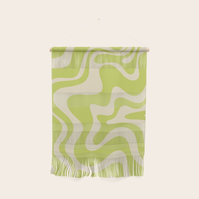 Retro Liquid Swirl Abstract Pattern in Light Lime Linden Green and Beige Wall Hanging Gallery Image 1