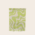 Retro Liquid Swirl Abstract Pattern in Light Lime Linden Green and Beige Wall Hanging Gallery Image 1