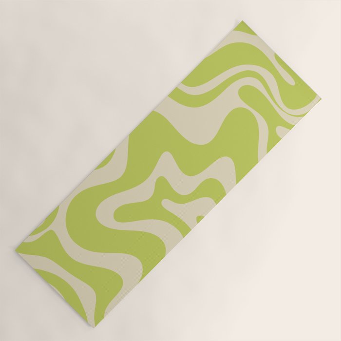 Retro Liquid Swirl Abstract Pattern in Light Lime Linden Green and Beige Yoga Mat Gallery Image 1