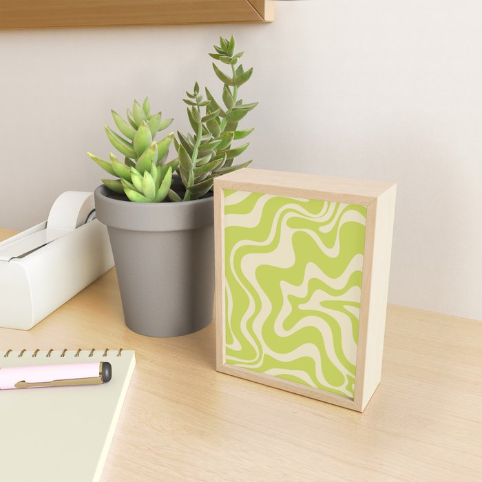 Retro Liquid Swirl Abstract Pattern in Light Lime Linden Green and Beige Mini Art Print Gallery Image 2