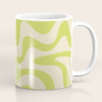 Retro Liquid Swirl Abstract Pattern in Light Lime Linden Green and Beige Coffee Mug Gallery Image 1