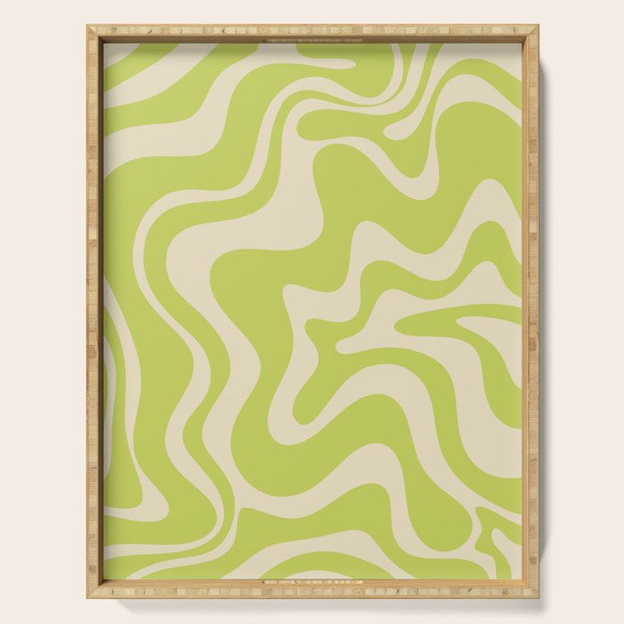 Retro Liquid Swirl Abstract Pattern in Light Lime Linden Green and Beige Serving Tray Gallery Image 1