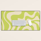 Retro Liquid Swirl Abstract Pattern in Light Lime Linden Green and Beige Desk Mat Gallery Image 1