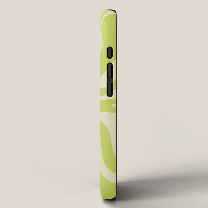 Retro Liquid Swirl Abstract Pattern in Light Lime Linden Green and Beige iPhone Case Gallery Image 2