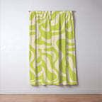 Retro Liquid Swirl Abstract Pattern in Light Lime Linden Green and Beige Window Curtain Gallery Image 3