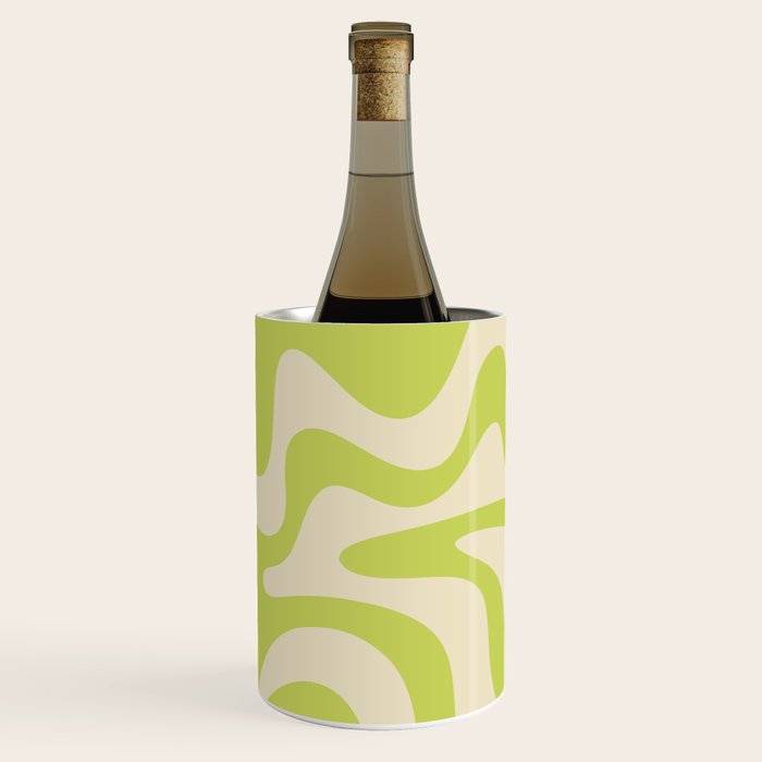 Retro Liquid Swirl Abstract Pattern in Light Lime Linden Green and Beige Wine Chiller Gallery Image 3