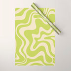 Retro Liquid Swirl Abstract Pattern in Light Lime Linden Green and Beige Wrapping Paper Gallery Image 1