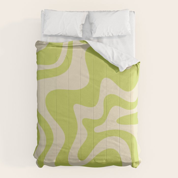 Retro Liquid Swirl Abstract Pattern in Light Lime Linden Green and Beige Comforter Gallery Image 6