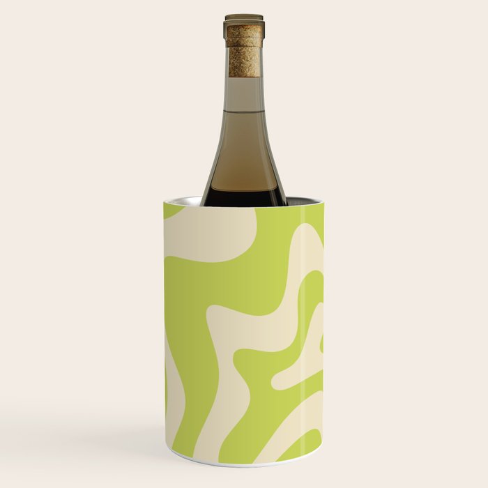Retro Liquid Swirl Abstract Pattern in Light Lime Linden Green and Beige Wine Chiller Gallery Image 1