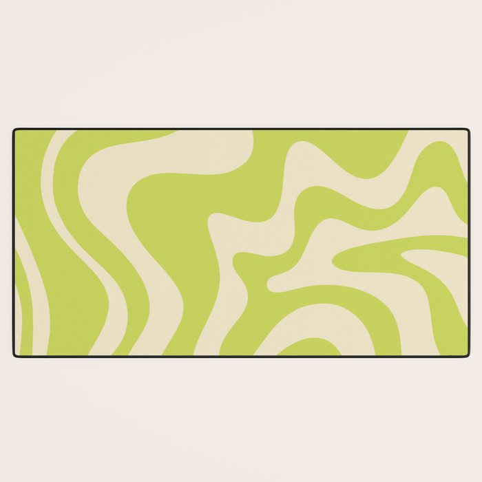 Retro Liquid Swirl Abstract Pattern in Light Lime Linden Green and Beige Desk Mat Gallery Image 3