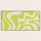 Retro Liquid Swirl Abstract Pattern in Light Lime Linden Green and Beige Desk Mat Gallery Image 3