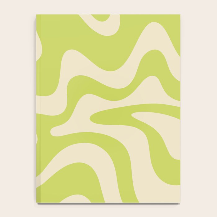 Retro Liquid Swirl Abstract Pattern in Light Lime Linden Green and Beige Notebook Gallery Image 4