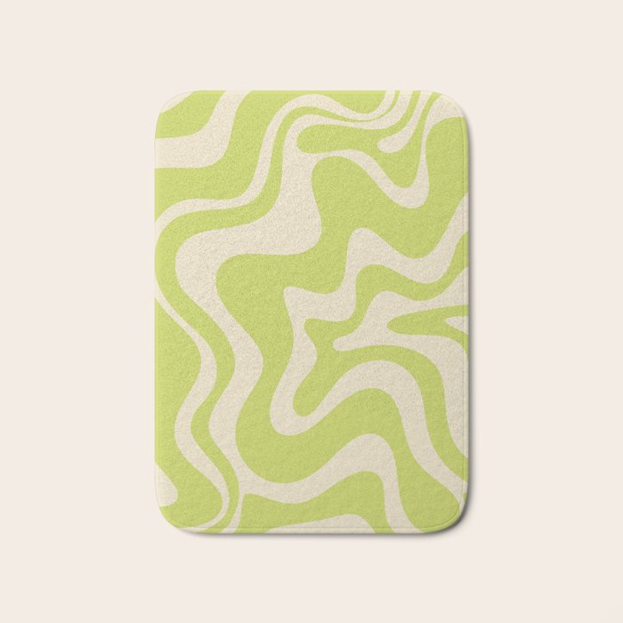Retro Liquid Swirl Abstract Pattern in Light Lime Linden Green and Beige Bath Mat Gallery Image 1