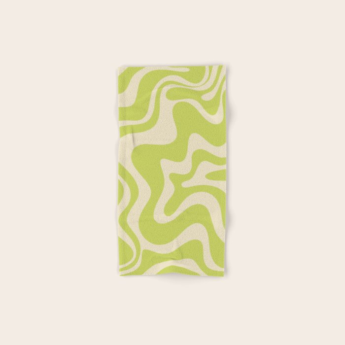 Retro Liquid Swirl Abstract Pattern in Light Lime Linden Green and Beige Bath Towel Gallery Image 1