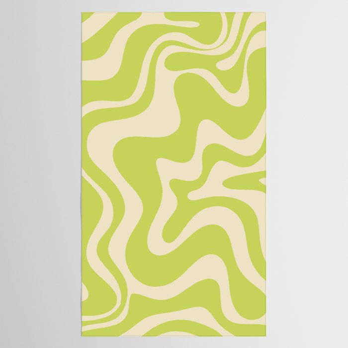 Retro Liquid Swirl Abstract Pattern in Light Lime Linden Green and Beige Tablecloth Gallery Image 2