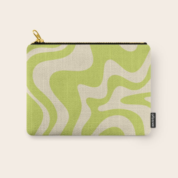 Retro Liquid Swirl Abstract Pattern in Light Lime Linden Green and Beige Carry All Pouch Gallery Image 1