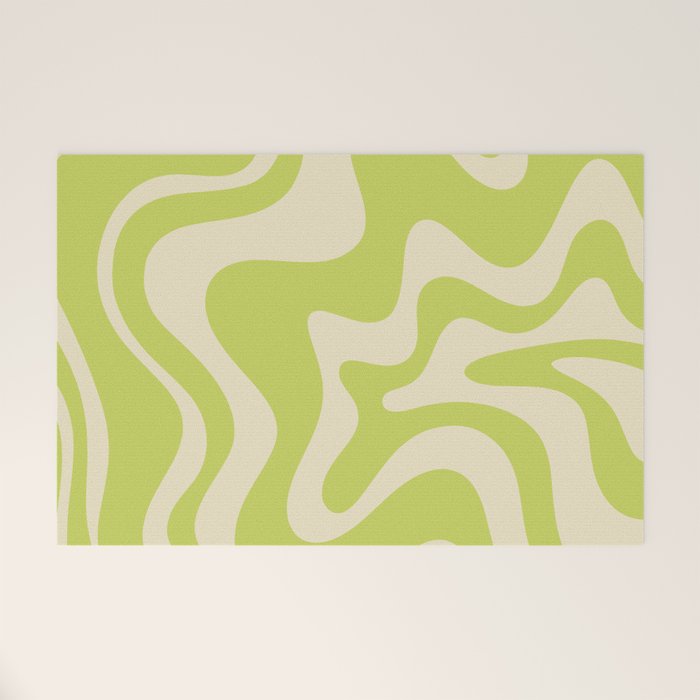 Retro Liquid Swirl Abstract Pattern in Light Lime Linden Green and Beige Welcome Mat Gallery Image 1