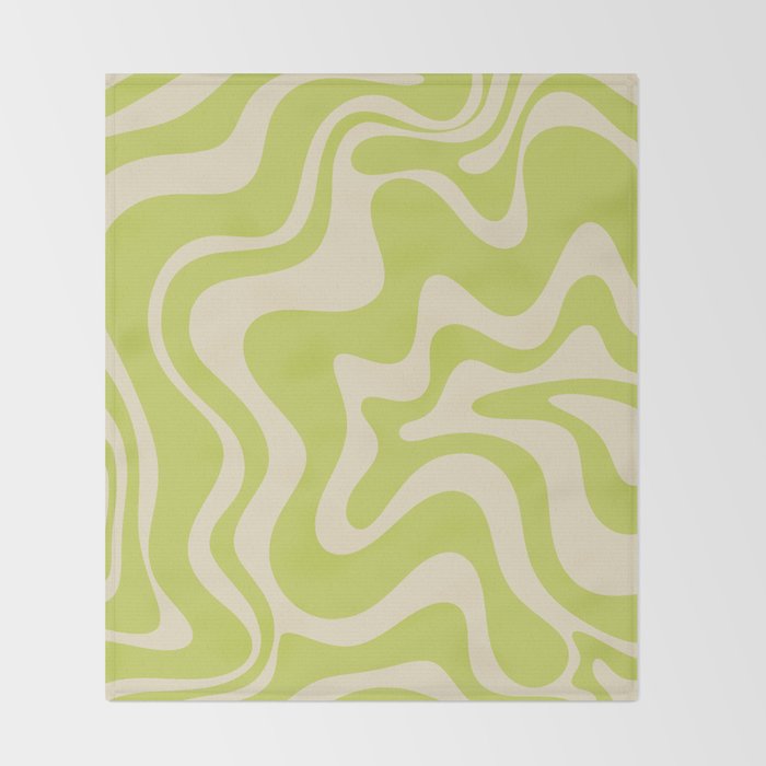 Retro Liquid Swirl Abstract Pattern in Light Lime Linden Green and Beige Throw Blanket Gallery Image 2