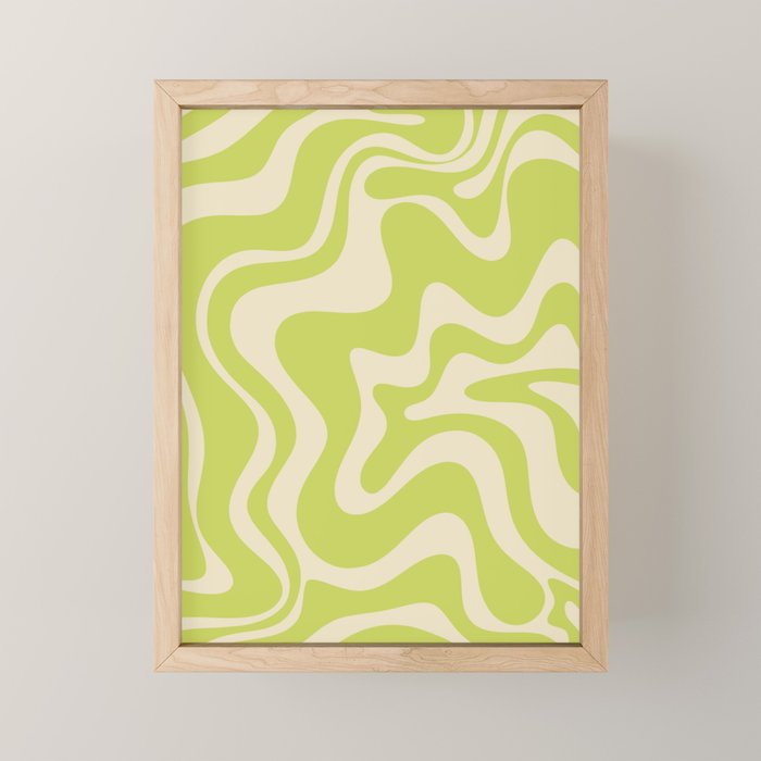 Retro Liquid Swirl Abstract Pattern in Light Lime Linden Green and Beige Mini Art Print Gallery Image 1