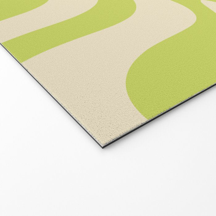 Retro Liquid Swirl Abstract Pattern in Light Lime Linden Green and Beige Welcome Mat Gallery Image 2