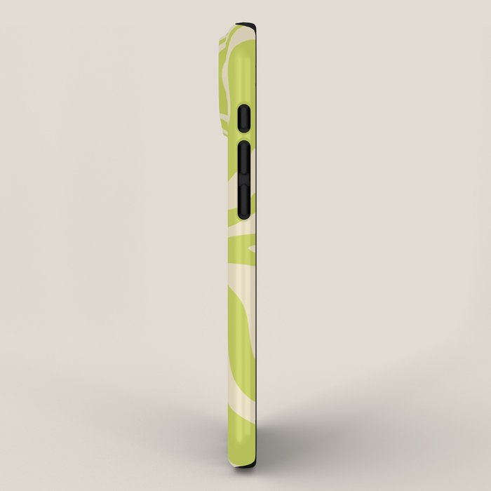 Retro Liquid Swirl Abstract Pattern in Light Lime Linden Green and Beige iPhone Case Gallery Image 2