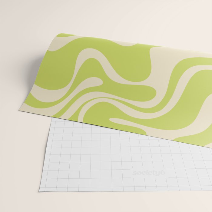 Retro Liquid Swirl Abstract Pattern in Light Lime Linden Green and Beige Wrapping Paper Gallery Image 2