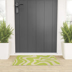 Retro Liquid Swirl Abstract Pattern in Light Lime Linden Green and Beige Welcome Mat Gallery Image 3