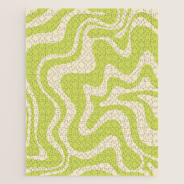 Retro Liquid Swirl Abstract Pattern in Light Lime Linden Green and Beige Jigsaw Puzzle Gallery Image 1