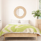 Retro Liquid Swirl Abstract Pattern in Light Lime Linden Green and Beige Duvet Cover Gallery Image 3