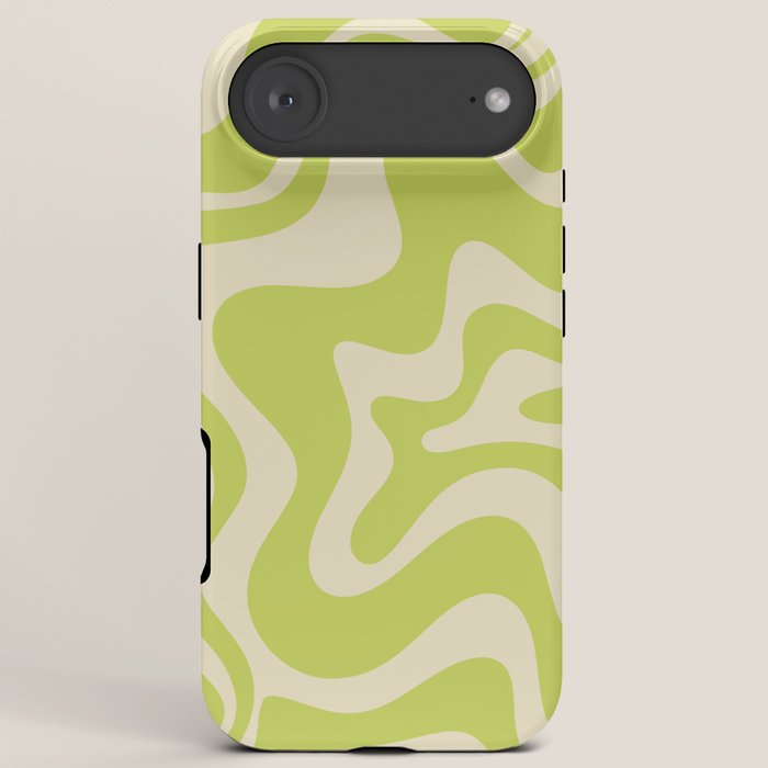 Retro Liquid Swirl Abstract Pattern in Light Lime Linden Green and Beige iPhone Case Gallery Image 6